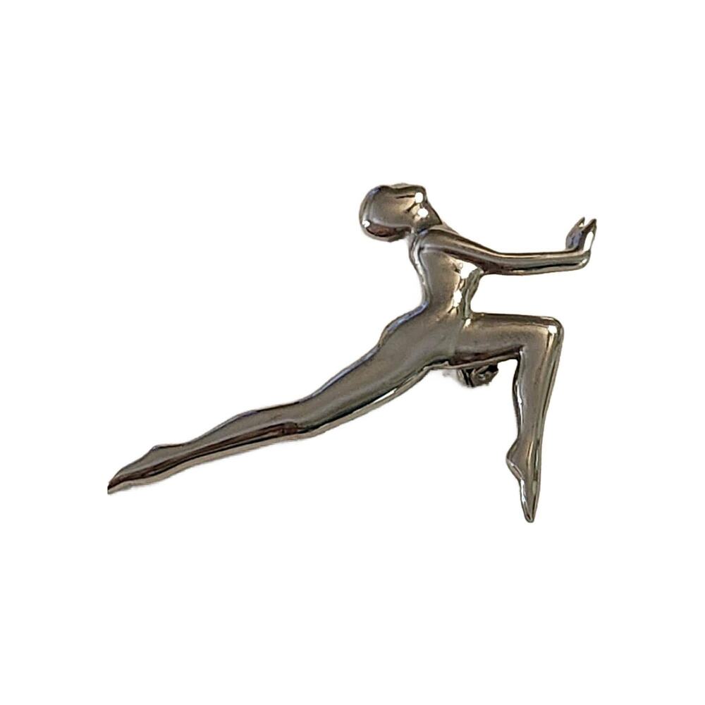 Art Deco Style Dancer Silhouette Brooch by JJ Jonette, 3" Long